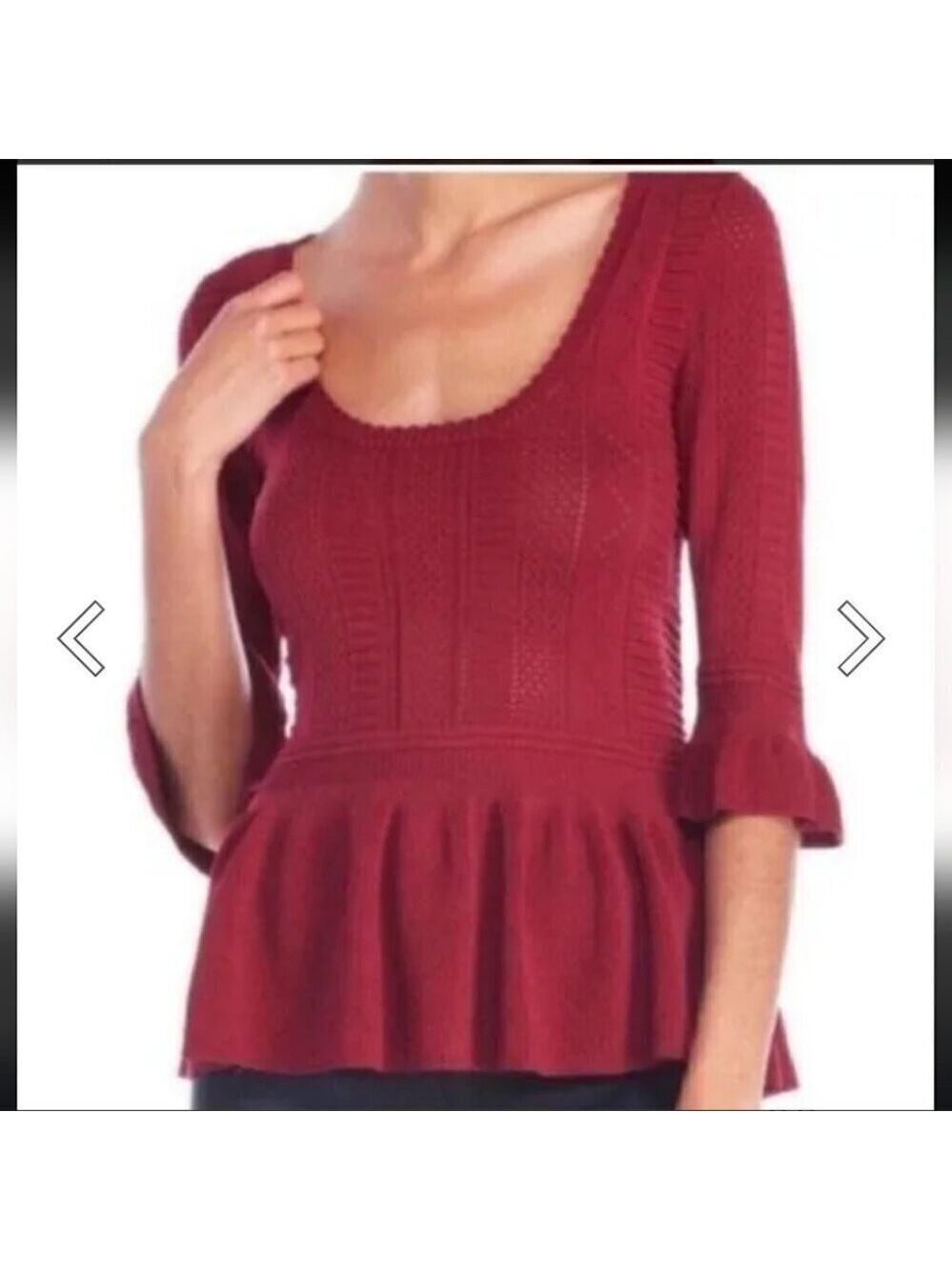 TORN BY RONNY KOBO | knit peplum top sweater burgundy red sz M